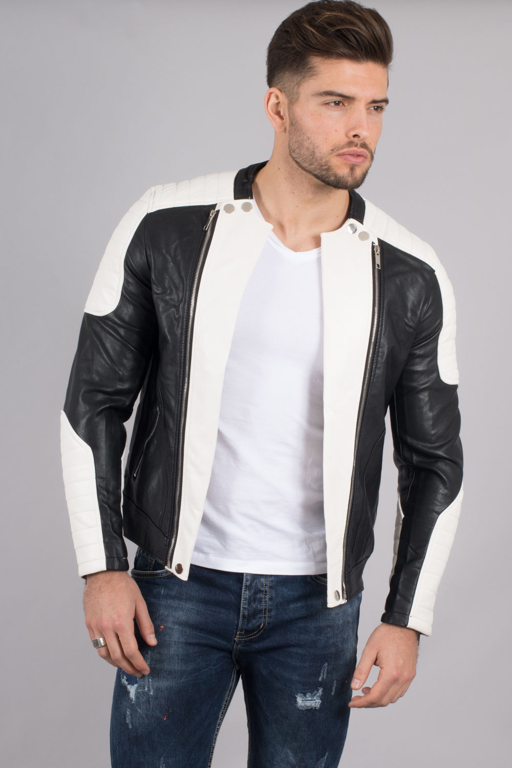 Blouson simili cuir blanc homme Blouson simili cuir blanc homme